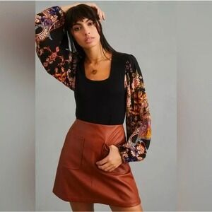 Blank London‎ Black Knit Top Floral Baroque Print Balloon Sleeve XS Womens